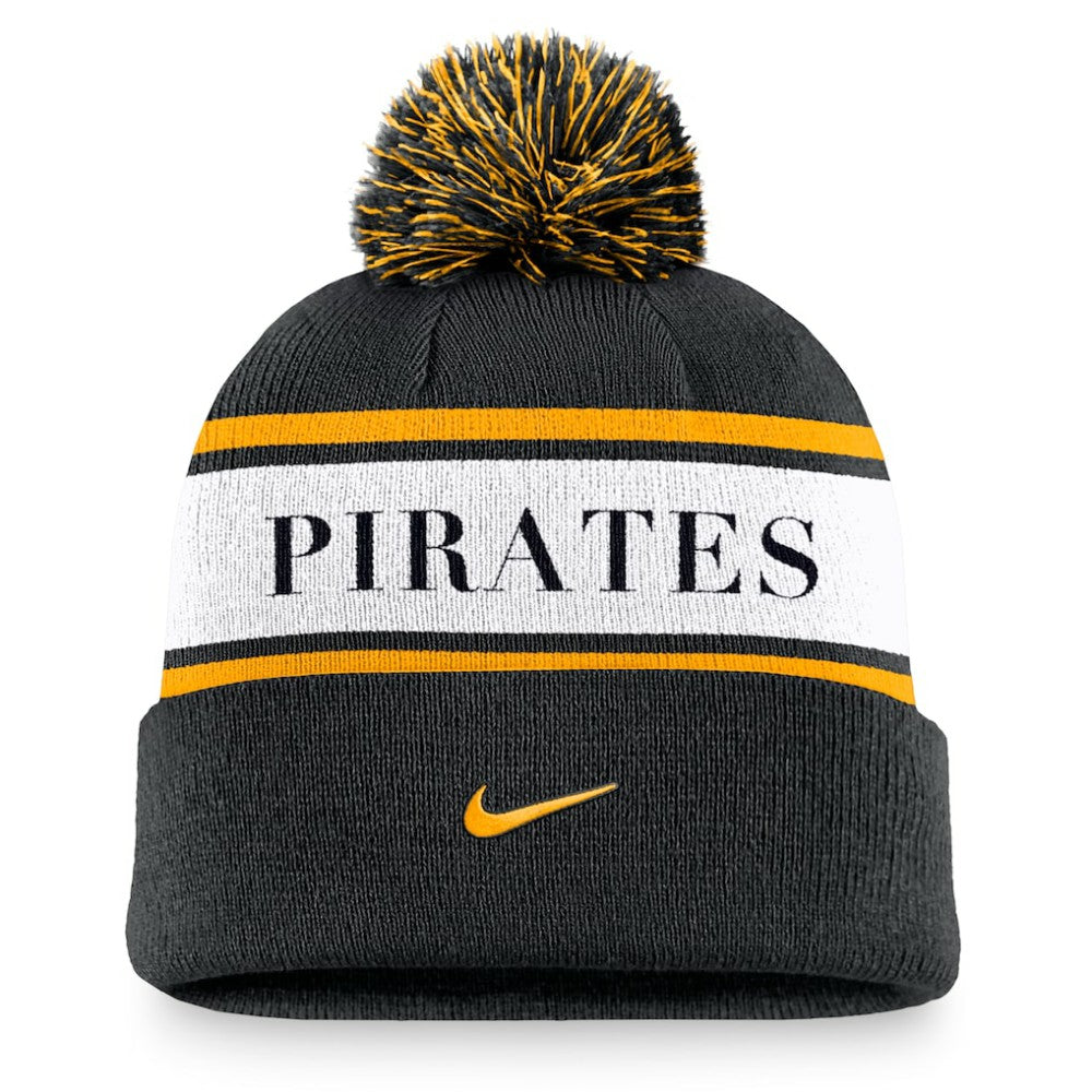 Pittsburgh Pirates Nike Team Stripe Peak Cuffed Knit Hat with Pom | MLB Shop