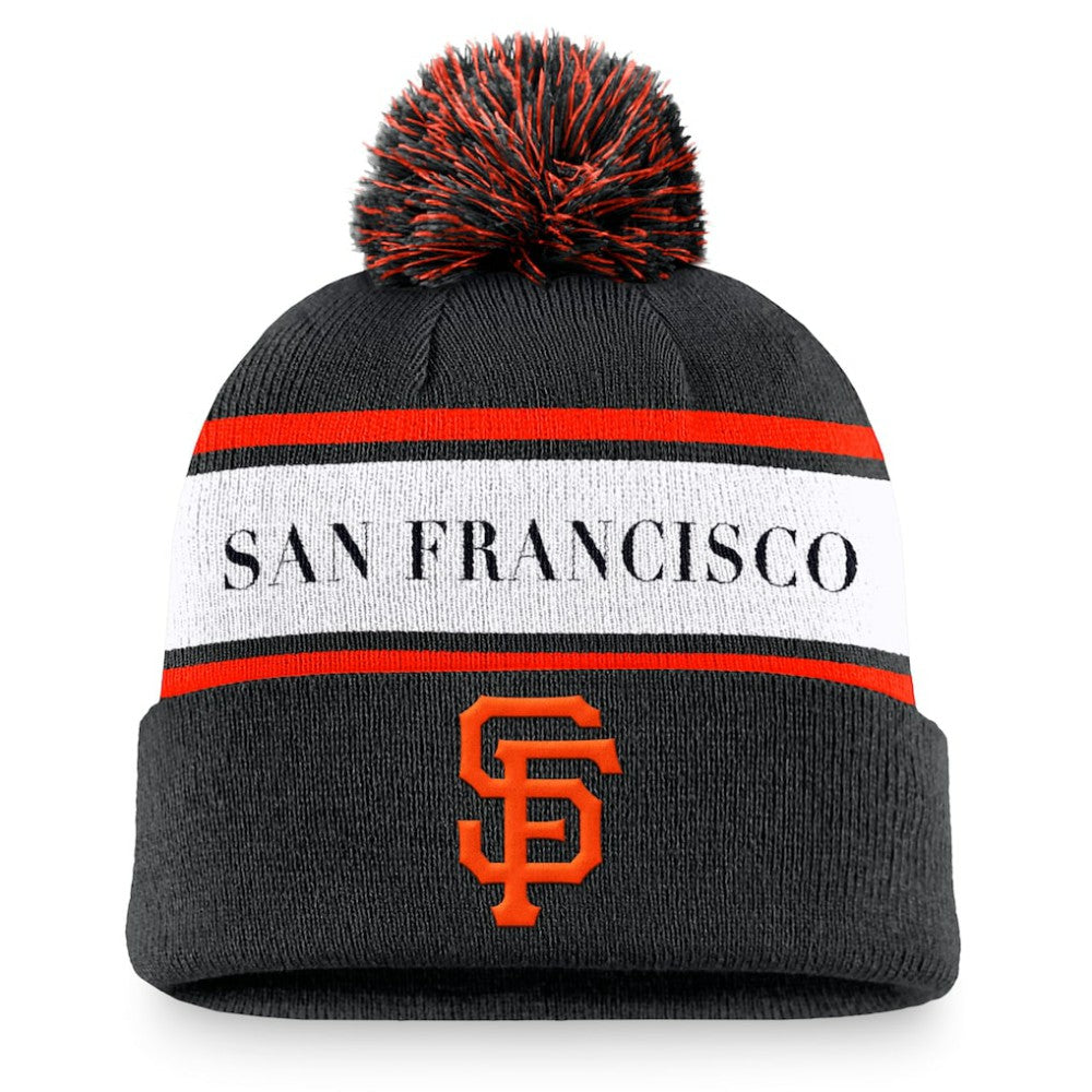 San Francisco Giants Nike Team Stripe Peak Cuffed Knit Hat with Pom | MLB US