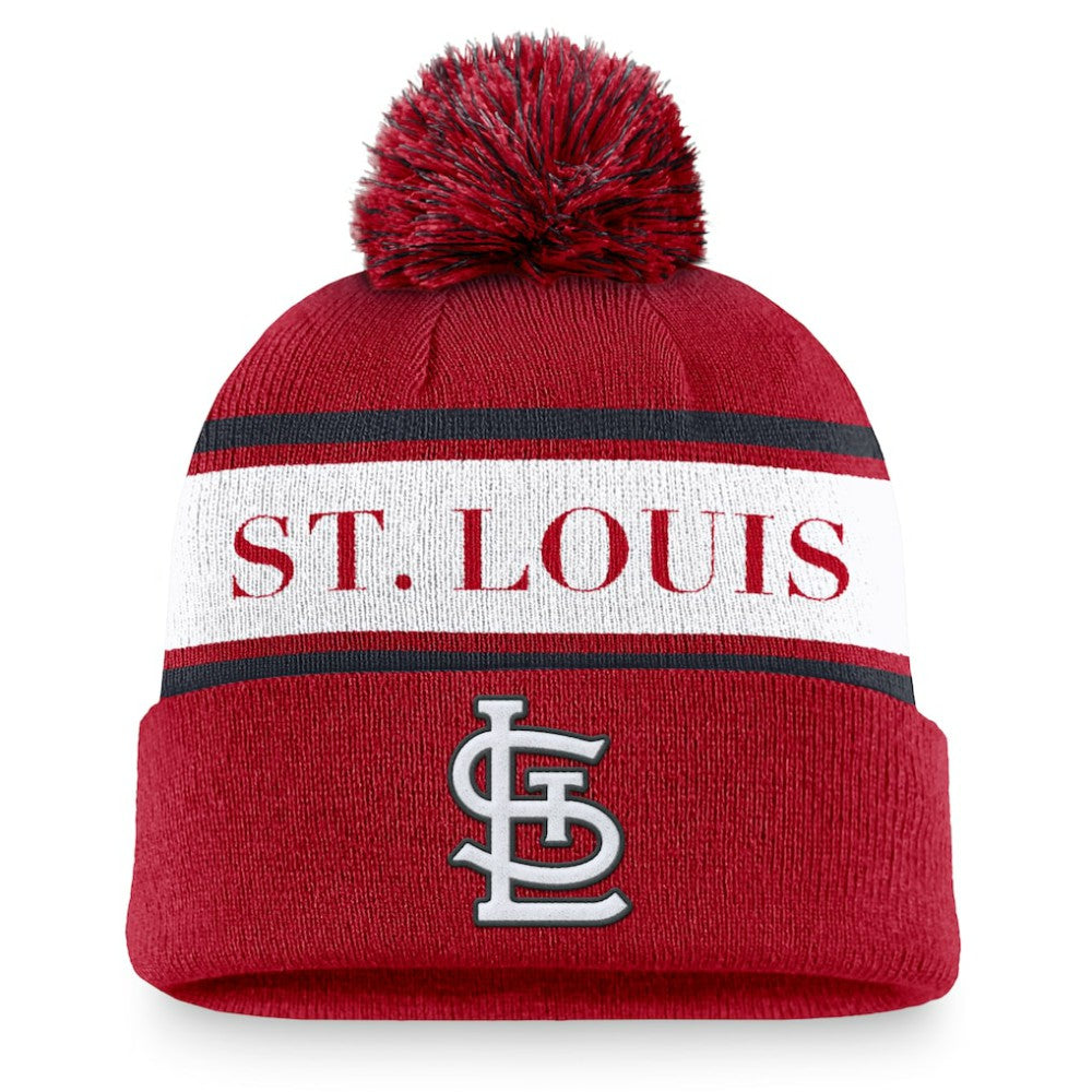 St. Louis Cardinals Nike Team Stripe Peak Cuffed Knit Hat with Pom | MLB Shop