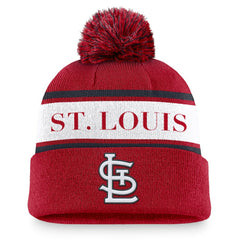 St. Louis Cardinals Nike Team Stripe Peak Cuffed Knit Hat with Pom | MLB Shop