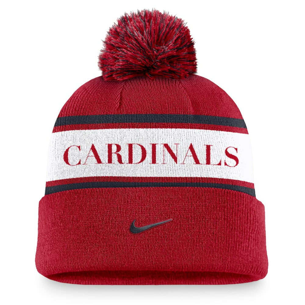 St. Louis Cardinals Nike Team Stripe Peak Cuffed Knit Hat with Pom | MLB Shop