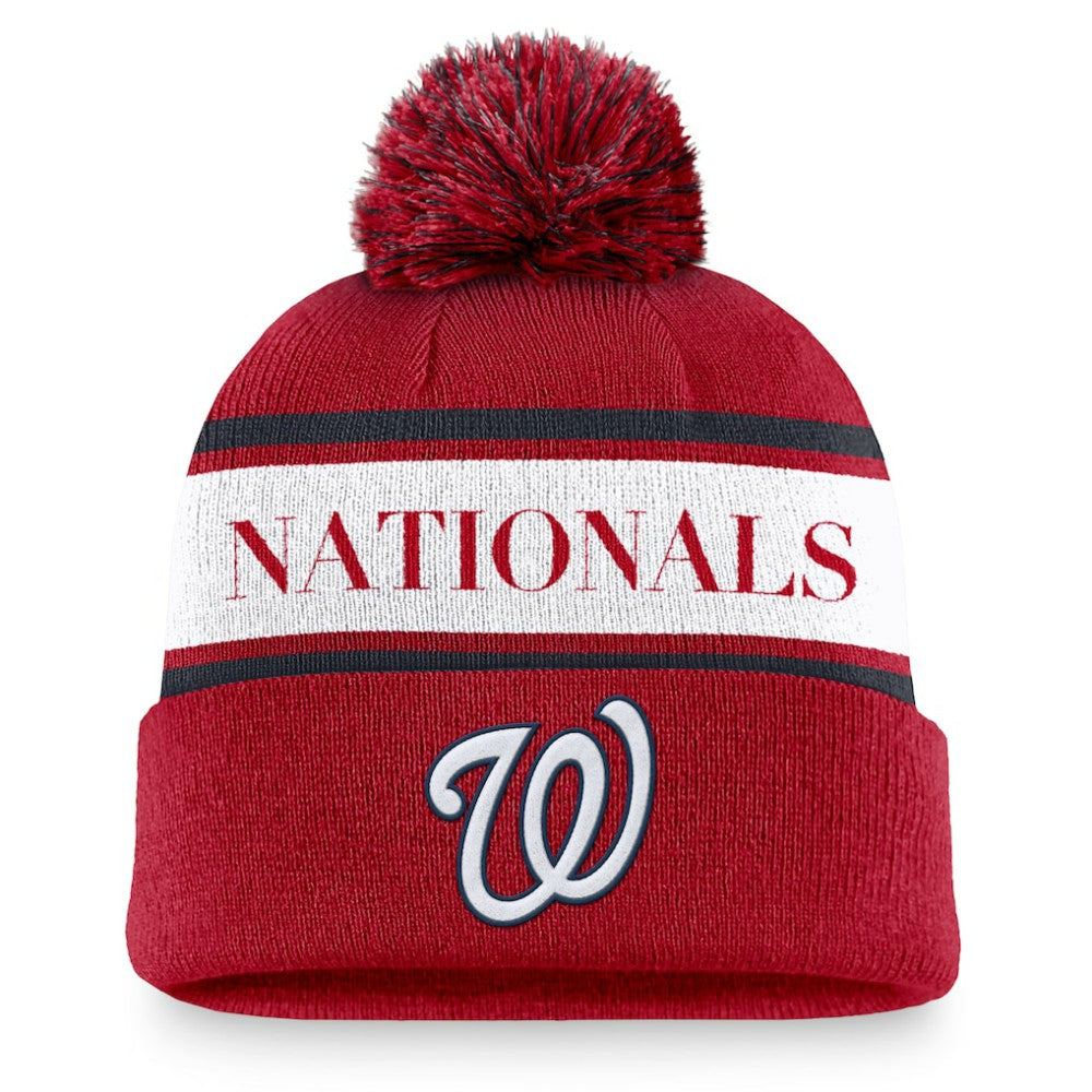 Washington Nationals Nike Team Stripe Peak Cuffed Knit Hat with Pom | MLB On Sale