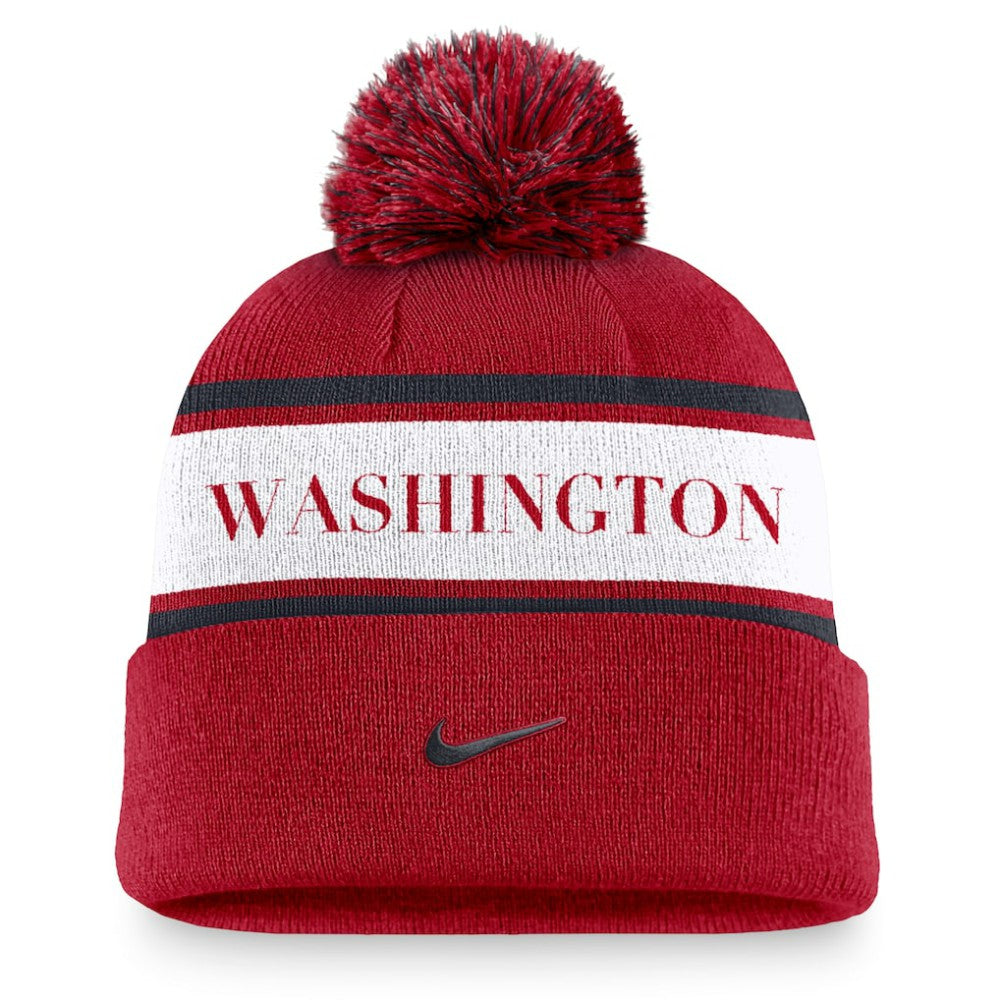 Washington Nationals Nike Team Stripe Peak Cuffed Knit Hat with Pom | MLB On Sale