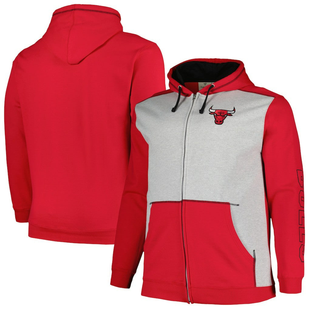 Chicago Bulls Big & Tall Contrast Pieced Stitched Full-Zip Hoodie For Sale