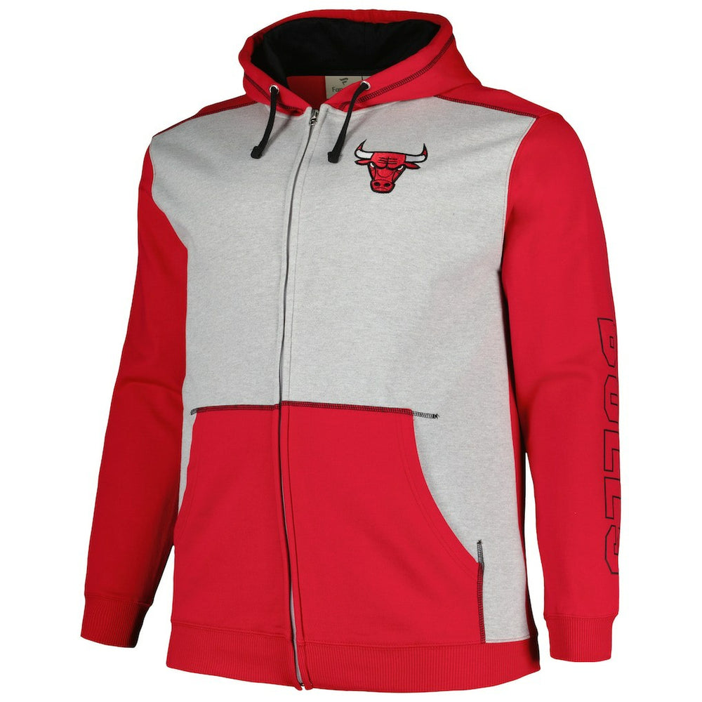 Chicago Bulls Big & Tall Contrast Pieced Stitched Full-Zip Hoodie For Sale