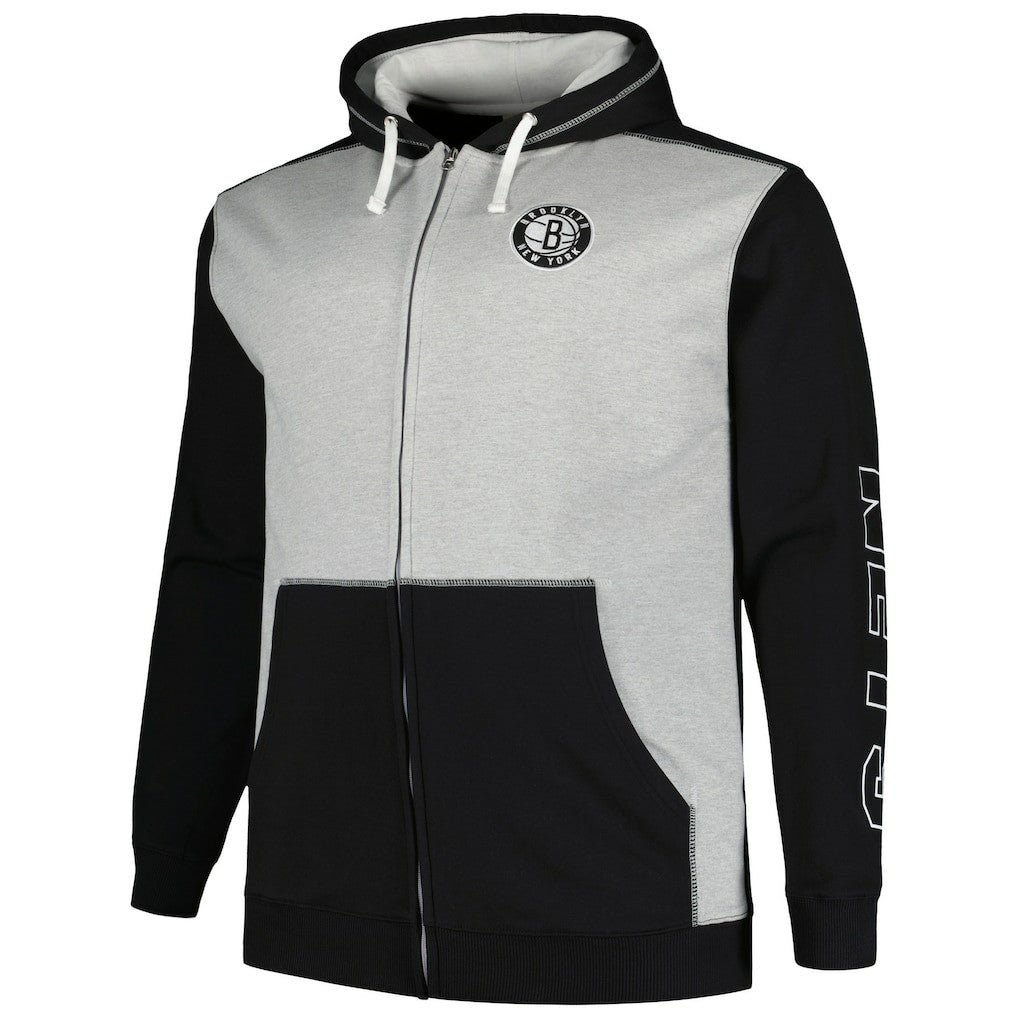 Brooklyn Nets Big & Tall Contrast Pieced Stitched Full-Zip Hoodie New
