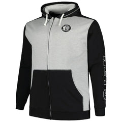 Brooklyn Nets Big & Tall Contrast Pieced Stitched Full-Zip Hoodie New