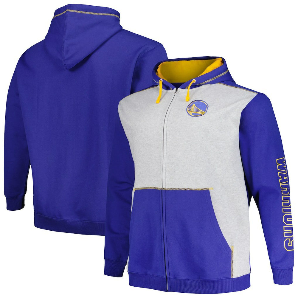 Golden State Warriors Big & Tall Contrast Pieced Stitched Full-Zip Hoodie sale For Sale