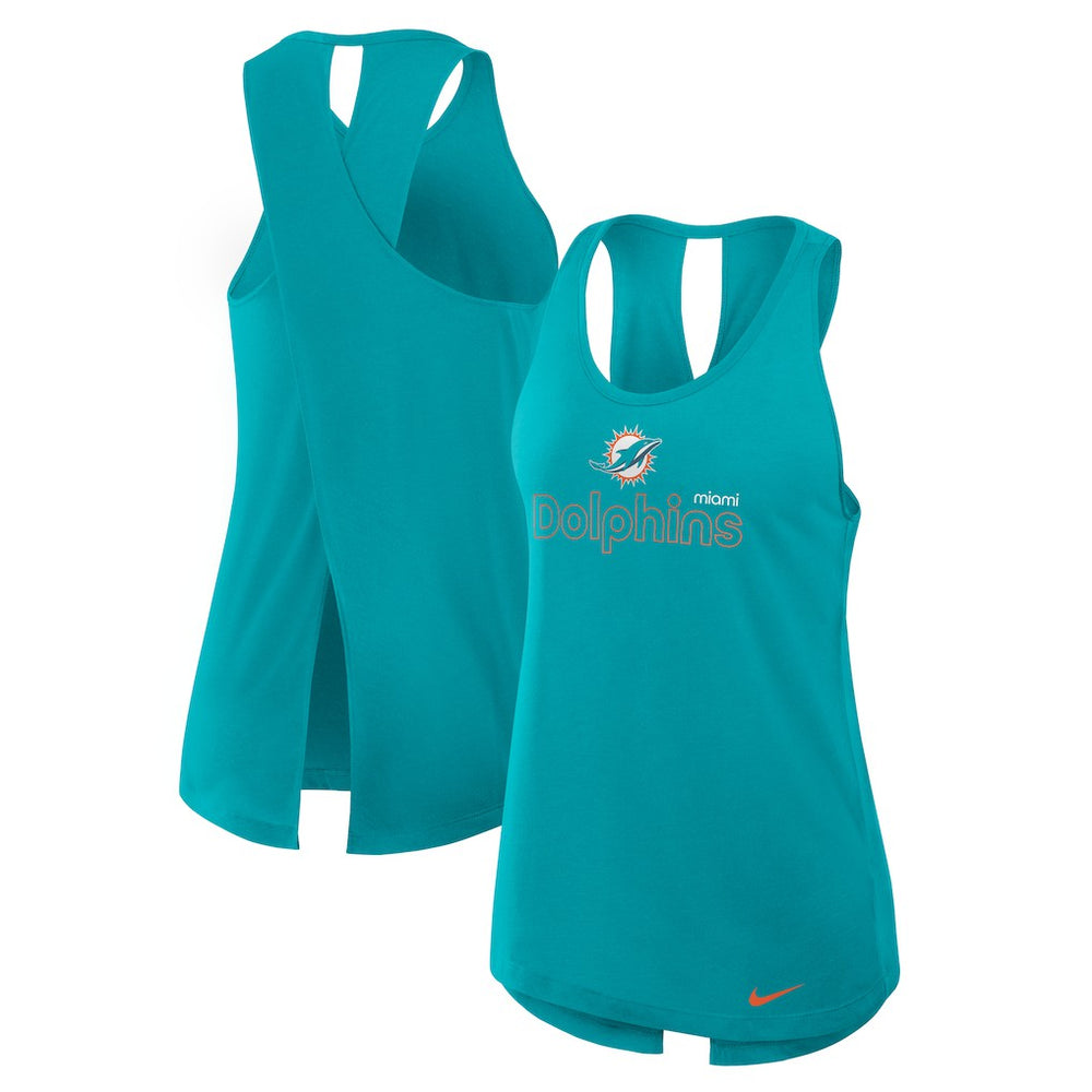 Miami Dolphins Nike Women's Open-Back Crisscross Dri-FIT Tank Top
