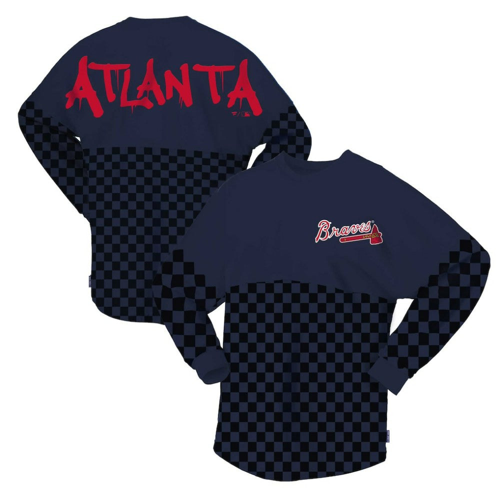 Atlanta Braves Fanatics Women's Checker Print Long Sleeve T-Shirt | MLB Shop