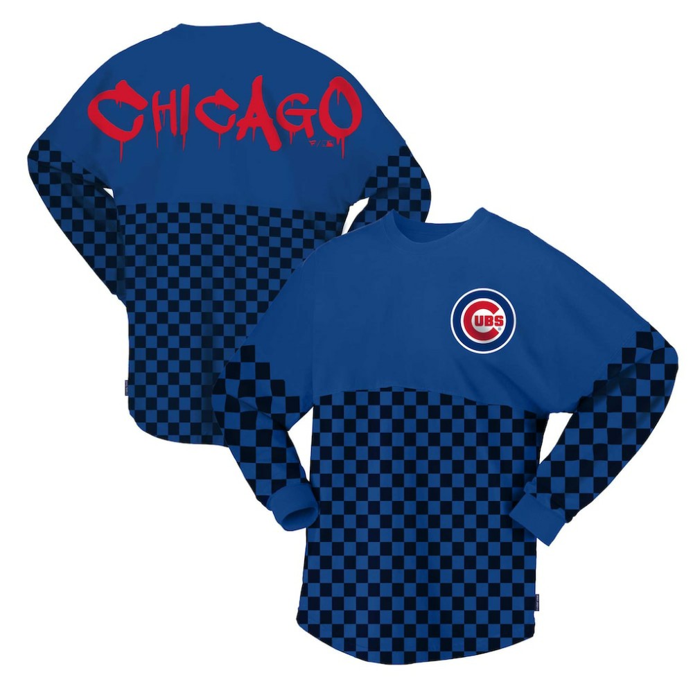 Chicago Cubs Fanatics Women's Checker Print Long Sleeve T-Shirt | MLB For sale