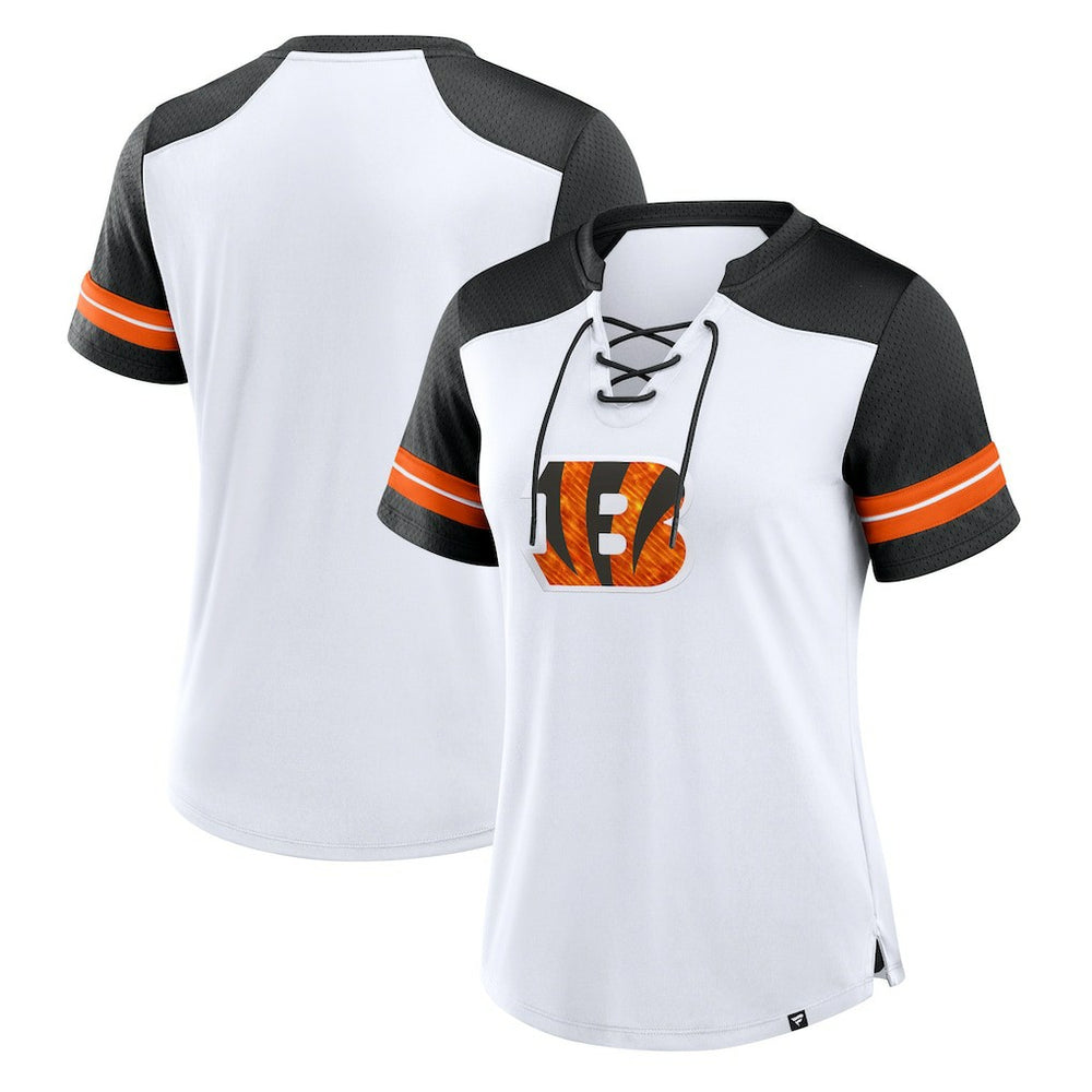 Cincinnati Bengals Fanatics Women's Foiled Primary Lace-Up T-Shirt