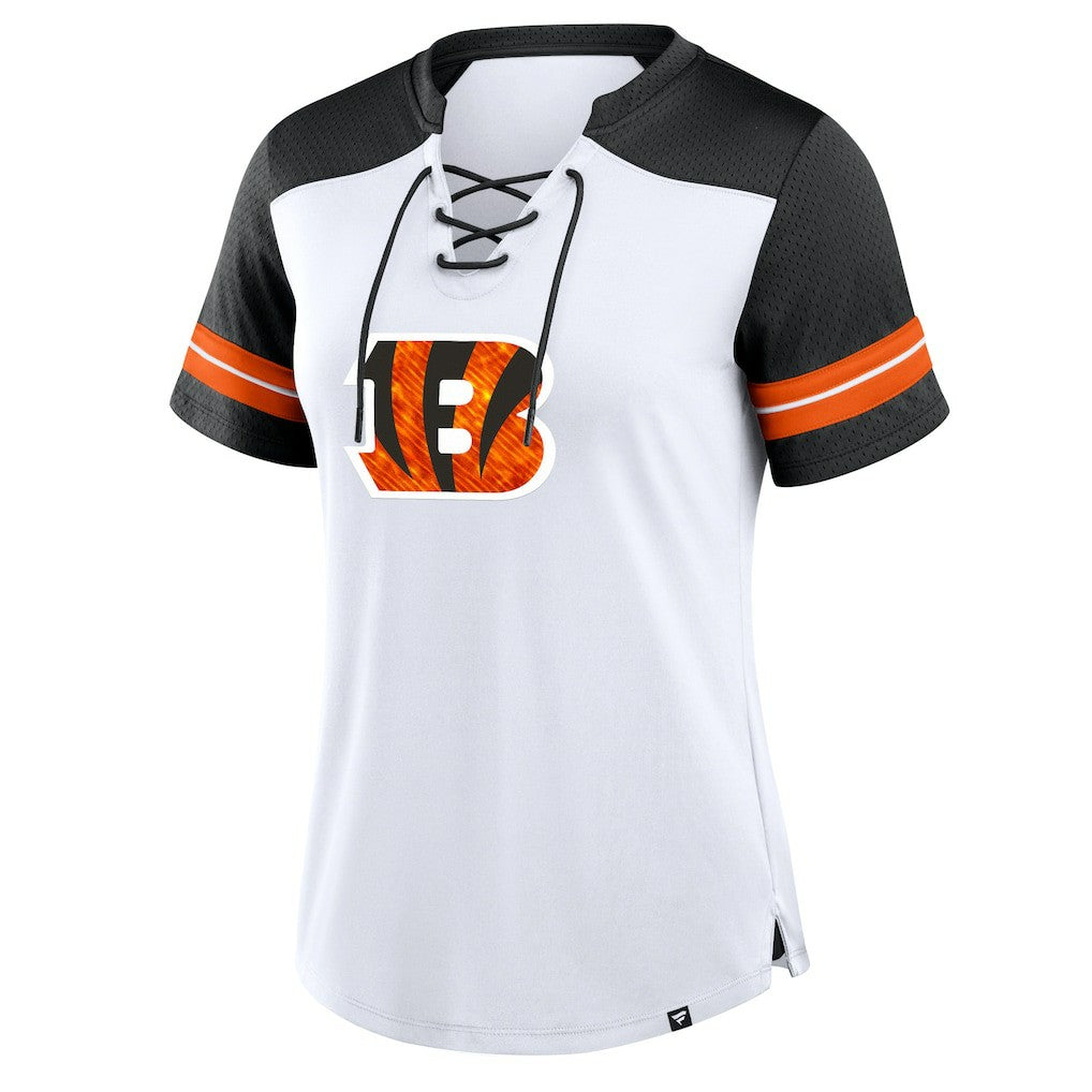 Cincinnati Bengals Fanatics Women's Foiled Primary Lace-Up T-Shirt