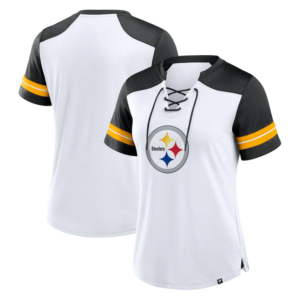 Pittsburgh Steelers Fanatics Women's Foiled Primary Lace-Up T-Shirt