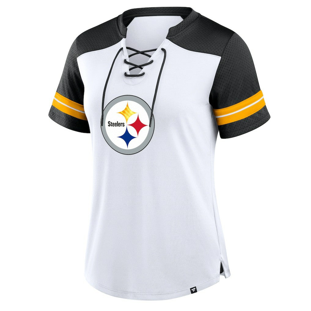 Pittsburgh Steelers Fanatics Women's Foiled Primary Lace-Up T-Shirt