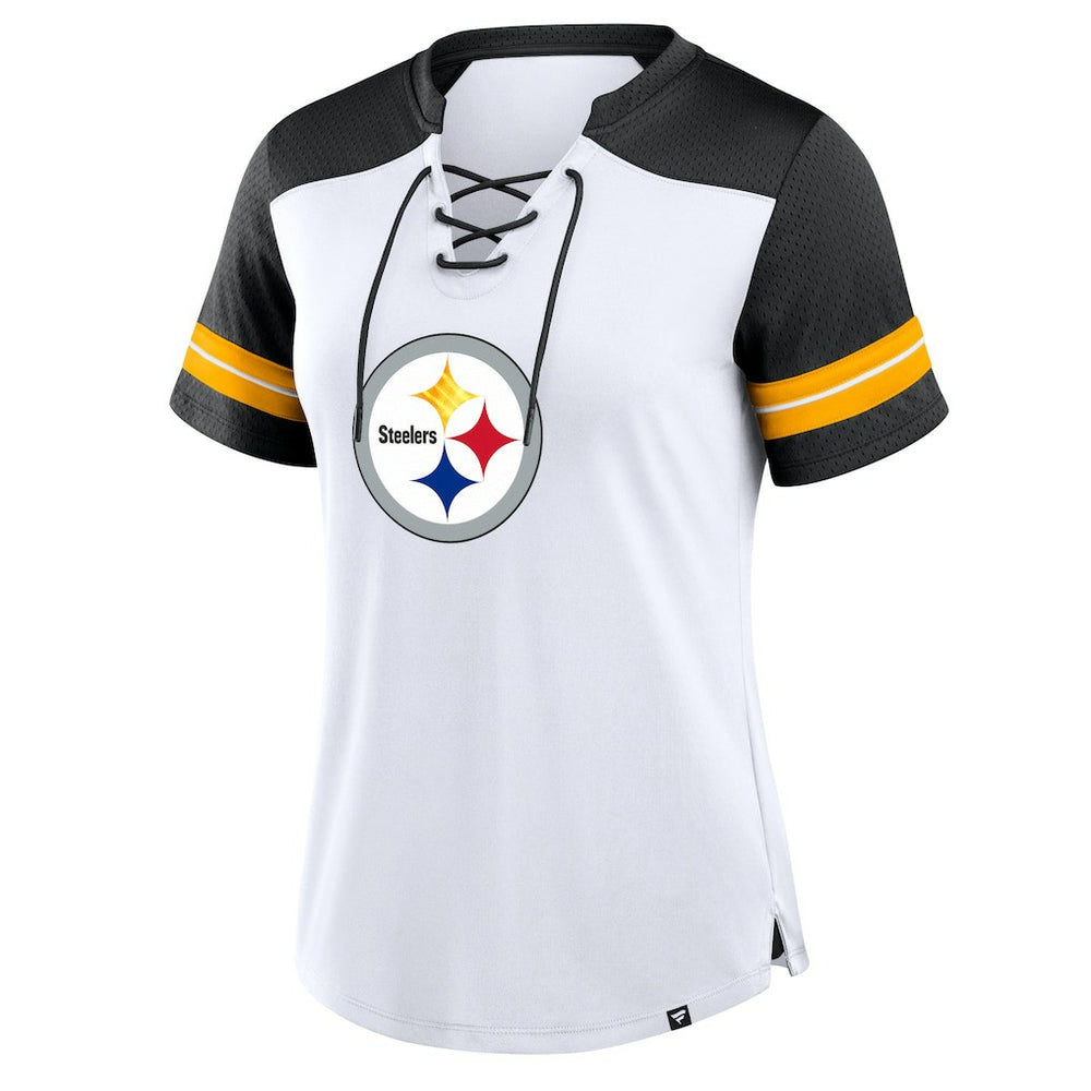 Pittsburgh Steelers Fanatics Women's Foiled Primary Lace-Up T-Shirt