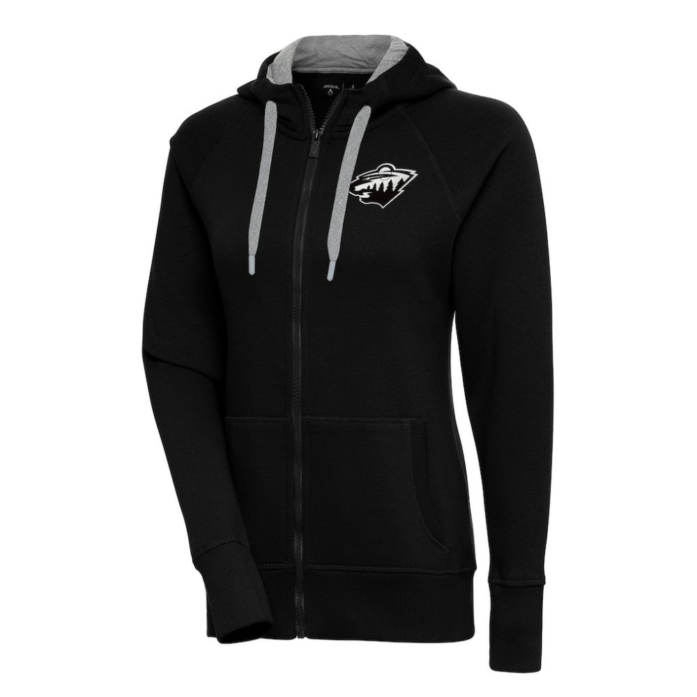 Minnesota Wild Antigua Women's Metallic Logo Victory Full-Zip Hoodie For Sale