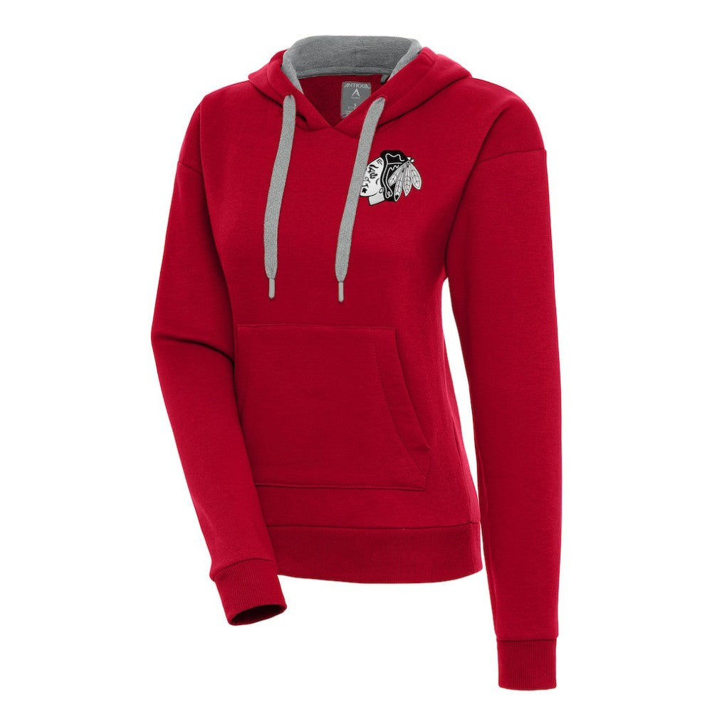 Chicago Blackhawks Antigua Women's Metallic Logo Victory Pullover Hoodie Discount