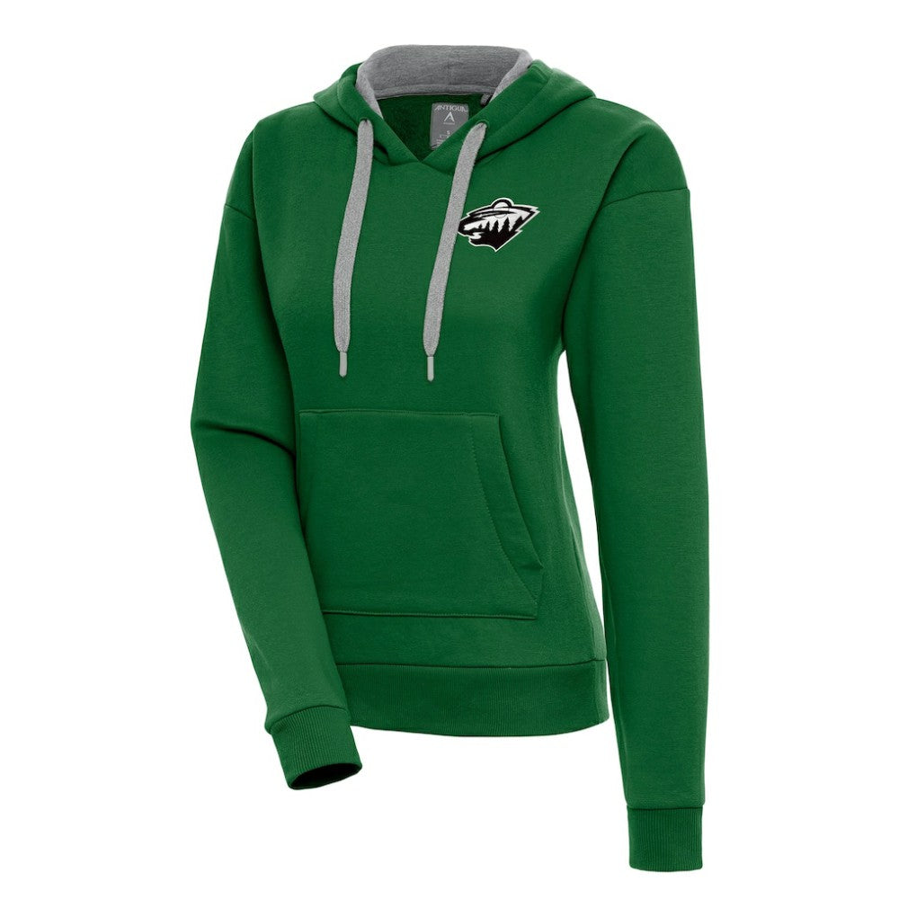 Minnesota Wild Antigua Women's Metallic Logo Victory Pullover Hoodie For Sale