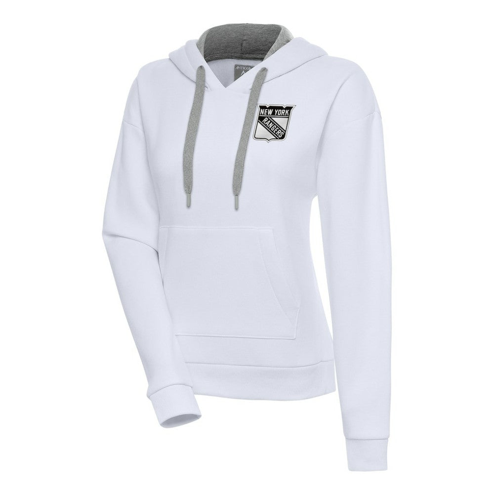 New York Rangers Antigua Women's Metallic Logo Victory Pullover Hoodie Sale