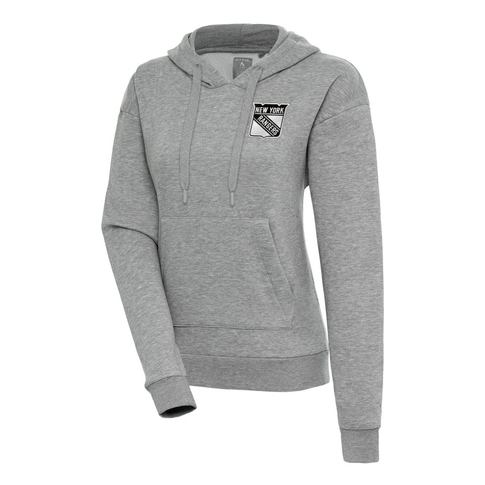 New York Rangers Antigua Women's Metallic Logo Victory Pullover Hoodie For Sale