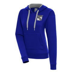 New York Rangers Antigua Women's Metallic Logo Victory Pullover Hoodie For Sale