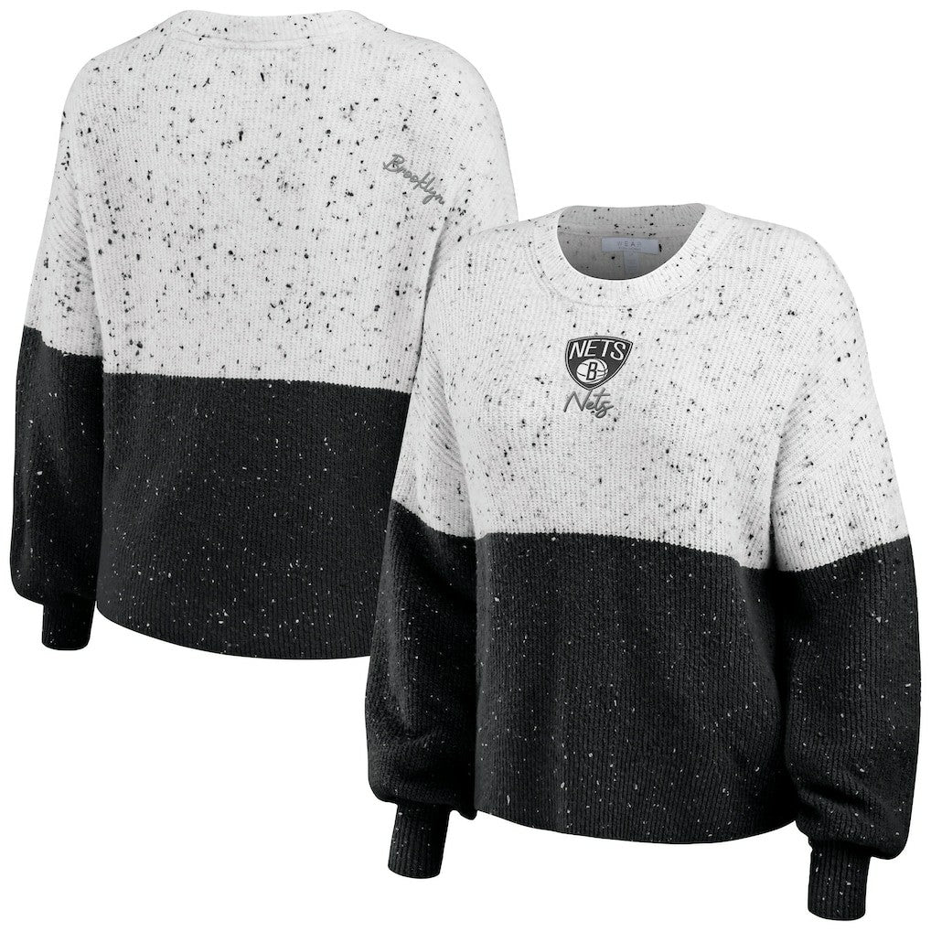 Brooklyn Nets WEAR by Erin Andrews Women's Color-Block Pullover Sweater On Sale