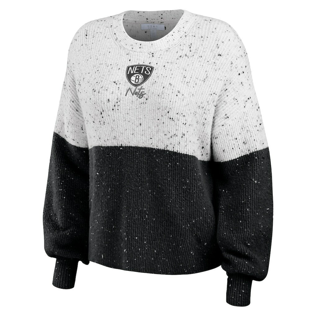 Brooklyn Nets WEAR by Erin Andrews Women's Color-Block Pullover Sweater On Sale