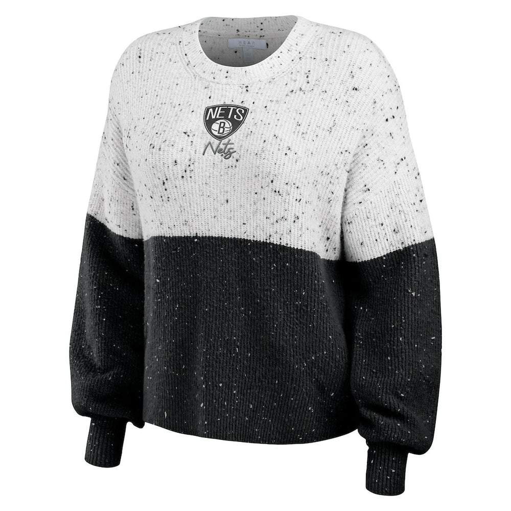 Brooklyn Nets WEAR by Erin Andrews Women's Color-Block Pullover Sweater On Sale