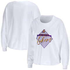 Los Angeles Lakers WEAR by Erin Andrews Women's Cropped Long Sleeve T-Shirt On Sale