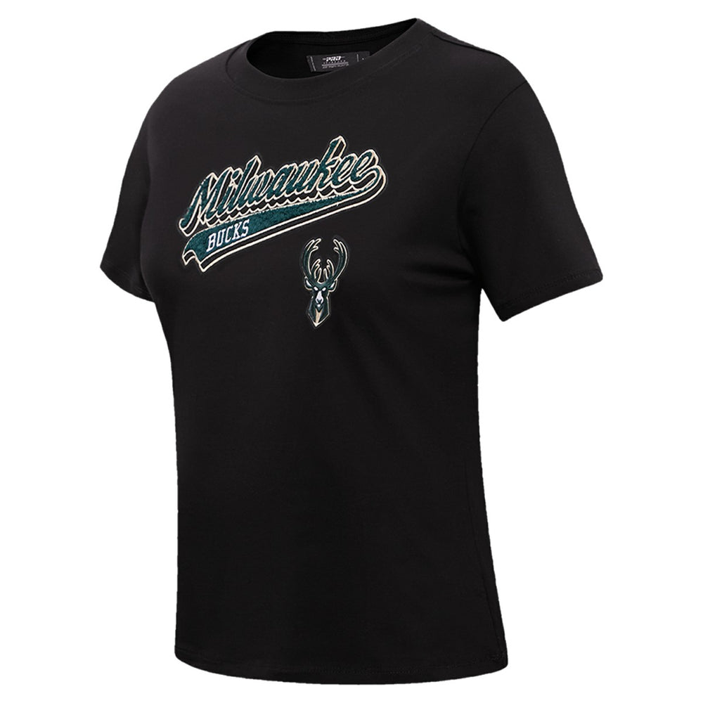 Milwaukee Bucks Pro Standard Women's Script Boyfriend T-Shirt On Sale