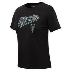 Milwaukee Bucks Pro Standard Women's Script Boyfriend T-Shirt On Sale