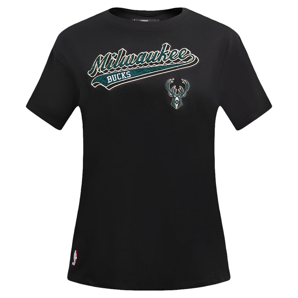 Milwaukee Bucks Pro Standard Women's Script Boyfriend T-Shirt On Sale