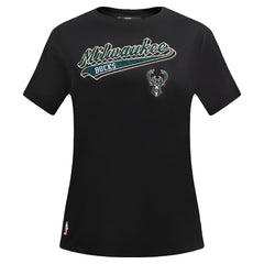 Milwaukee Bucks Pro Standard Women's Script Boyfriend T-Shirt On Sale