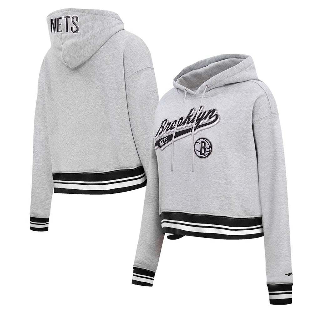 Brooklyn Nets Pro Standard Women's Script Tail Cropped Pullover Hoodie New