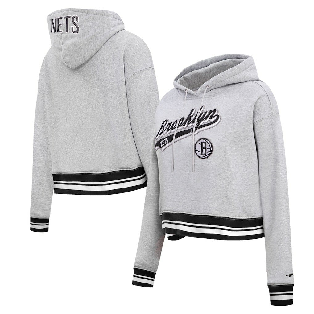 Brooklyn Nets Pro Standard Women's Script Tail Cropped Pullover Hoodie New