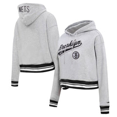 Brooklyn Nets Pro Standard Women's Script Tail Cropped Pullover Hoodie New