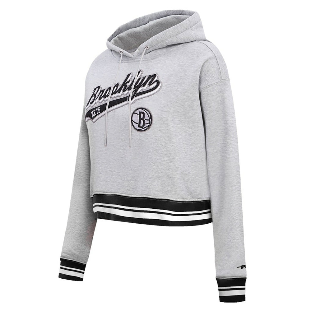 Brooklyn Nets Pro Standard Women's Script Tail Cropped Pullover Hoodie New