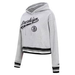 Brooklyn Nets Pro Standard Women's Script Tail Cropped Pullover Hoodie New