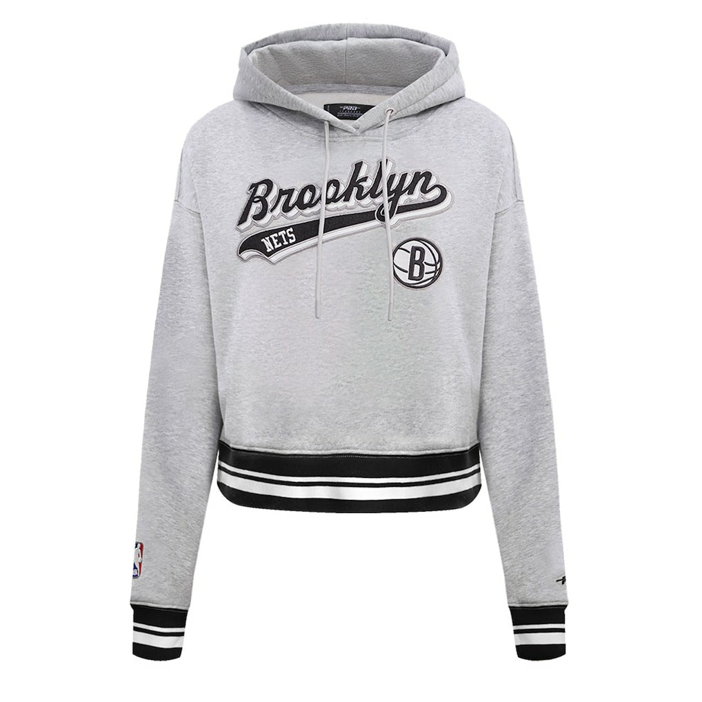 Brooklyn Nets Pro Standard Women's Script Tail Cropped Pullover Hoodie New