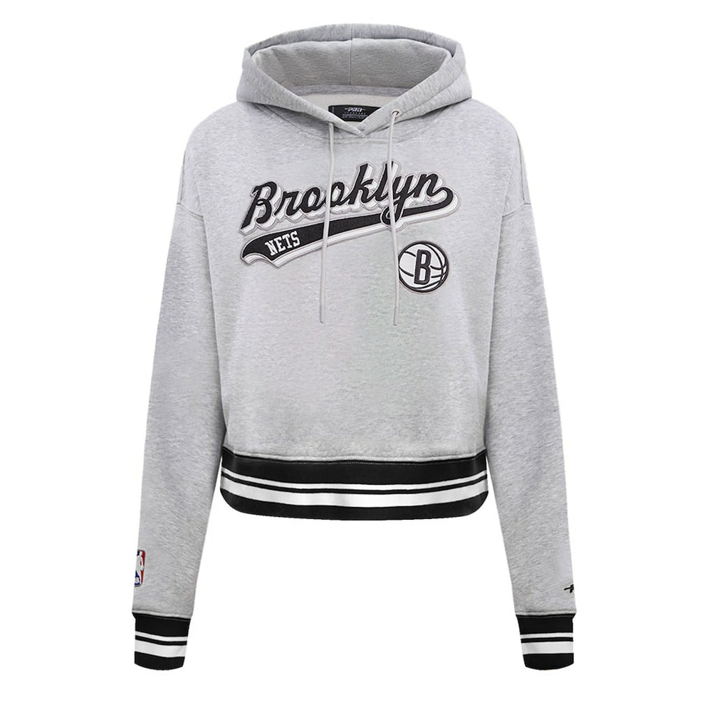 Brooklyn Nets Pro Standard Women's Script Tail Cropped Pullover Hoodie New