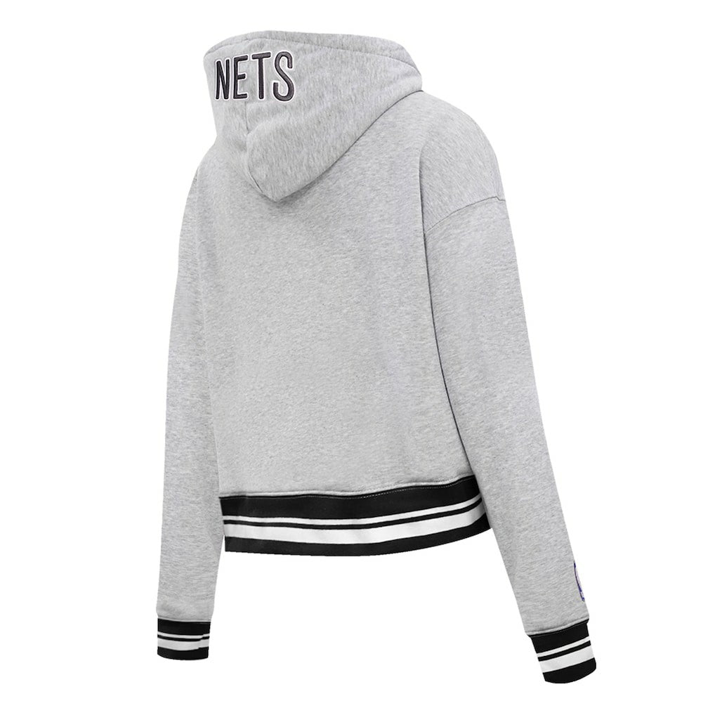 Brooklyn Nets Pro Standard Women's Script Tail Cropped Pullover Hoodie New