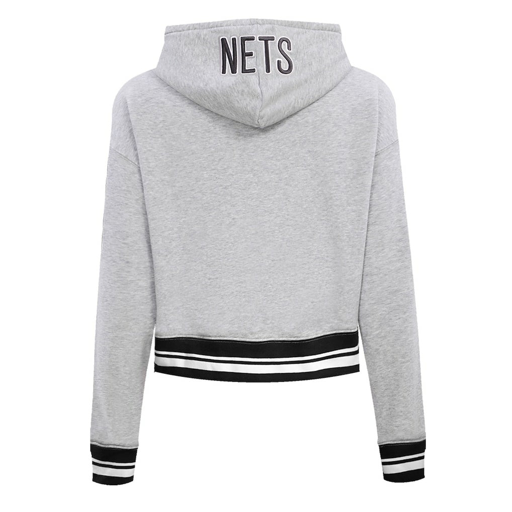 Brooklyn Nets Pro Standard Women's Script Tail Cropped Pullover Hoodie New