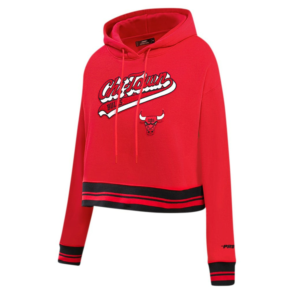 Chicago Bulls Pro Standard Women's Script Tail Cropped Pullover Hoodie On Sale