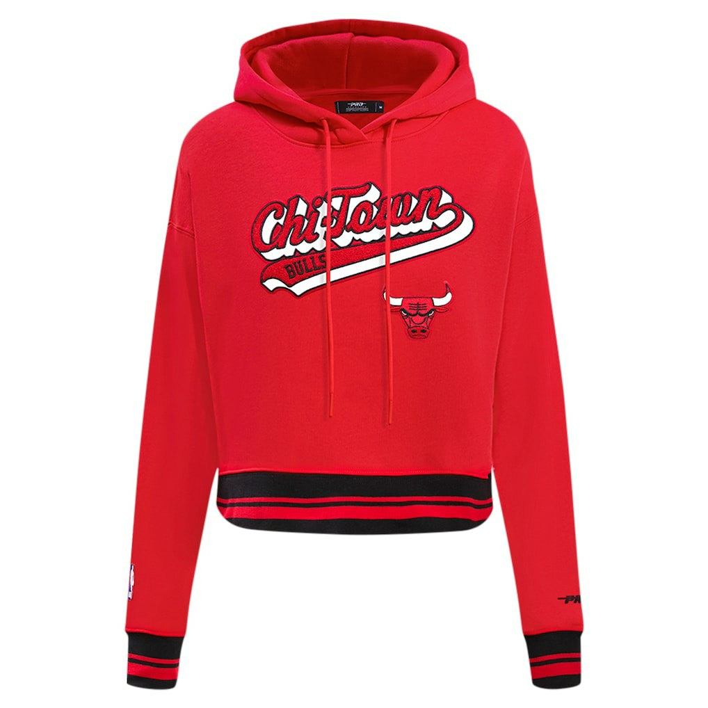 Chicago Bulls Pro Standard Women's Script Tail Cropped Pullover Hoodie On Sale