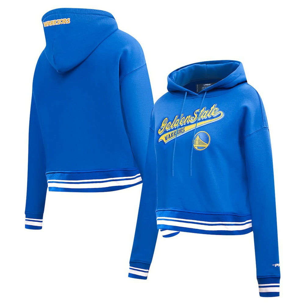 Golden State Warriors Pro Standard Women's Script Tail Cropped Pullover Hoodie sale On Sale