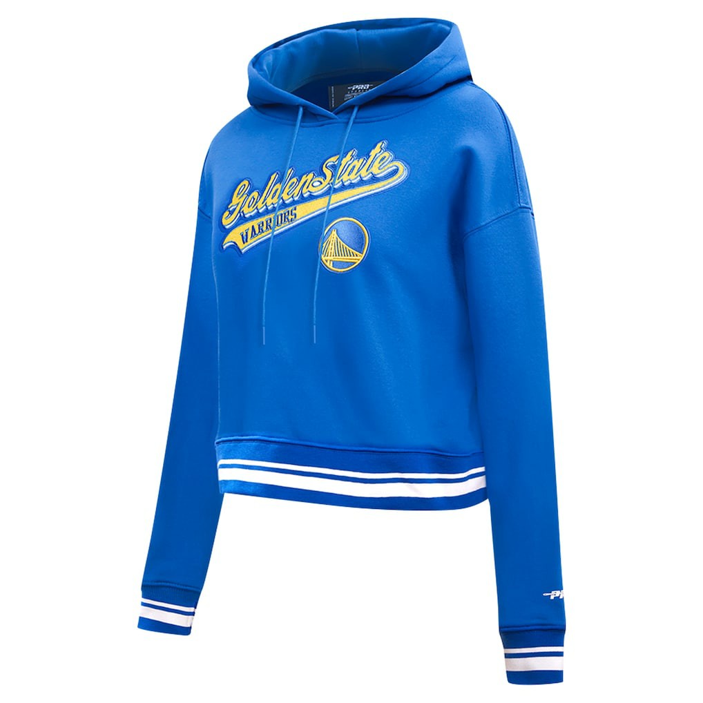 Golden State Warriors Pro Standard Women's Script Tail Cropped Pullover Hoodie sale On Sale