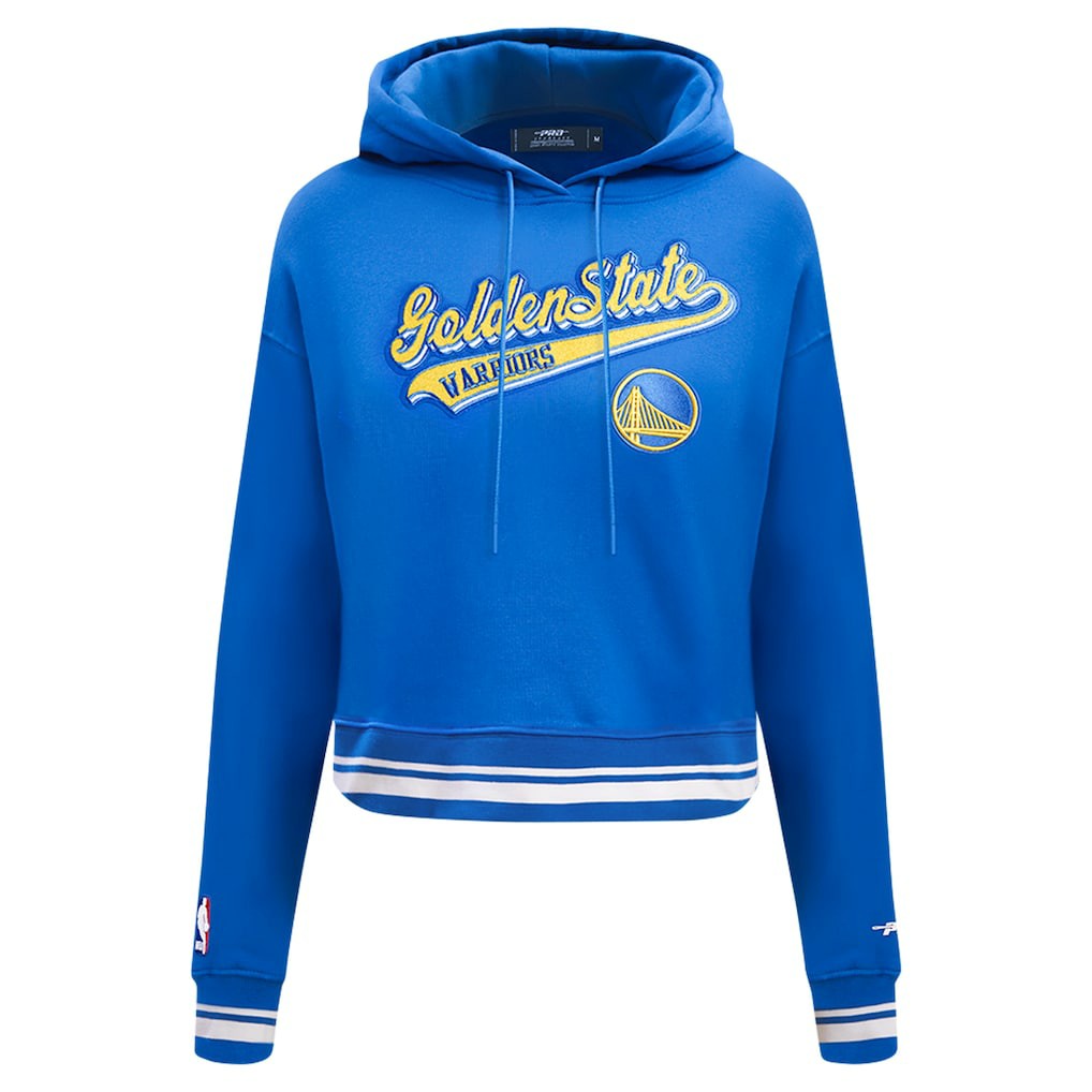 Golden State Warriors Pro Standard Women's Script Tail Cropped Pullover Hoodie sale On Sale