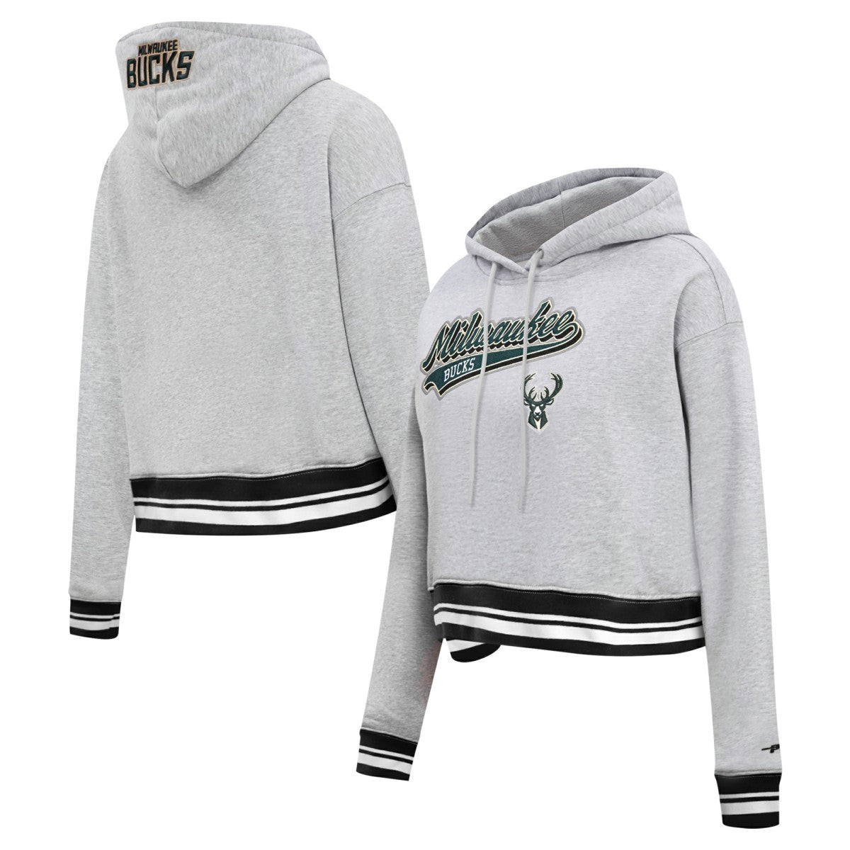 Milwaukee Bucks Pro Standard Women's Script Tail Cropped Pullover Hoodie Discount