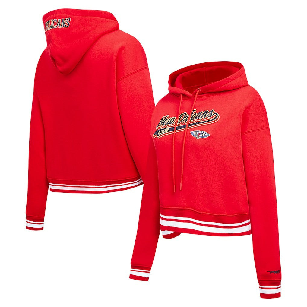 New Orleans Pelicans Pro Standard Women's Script Tail Cropped Pullover Hoodie New